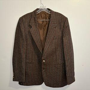 Vintage Men’s Blazer Brown Blue Striped Jacket Tweed Medium/Large Raffinati